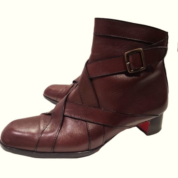 CHRISTIAN LOUBOUTIN Brown Strapped, Buckled & Zip Moto Block Heel XLNT 36.5 - Picture 7 of 7